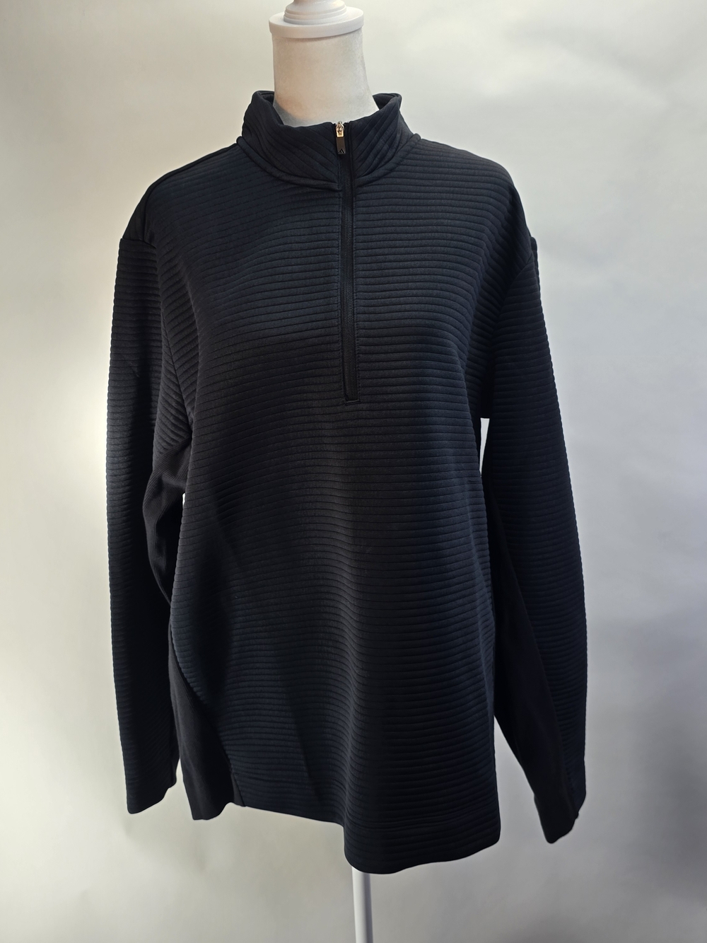 adidas Black Ribbed Quarter-Zip Pullover